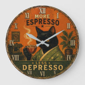 More Espresso Less Depresso Cat ラージ壁時計 (正面)