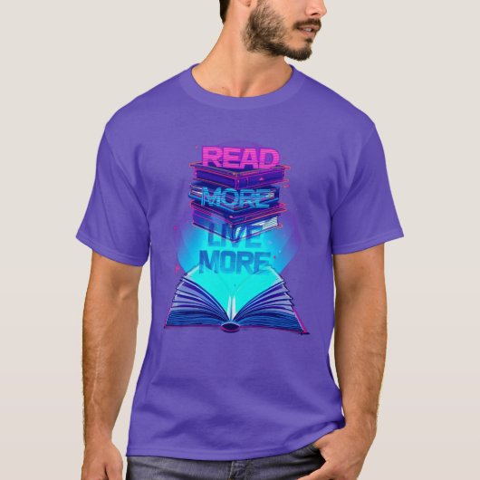 More Live 読 More - Neon Book Stack & 白熱［赤熱］光を放つ Tシャツ (正面)