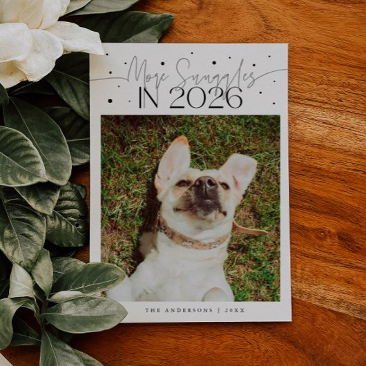 More Snuggles 2026 New Year White Pet Photo シーズンカード