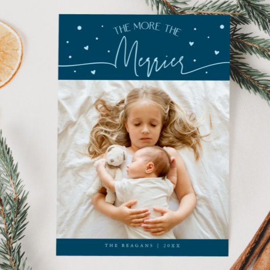 More The Merrier Christmas Teal Photo Birth  案内状