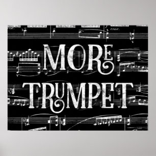 More Trumpet Chalkboard -白黒音楽 ポスター