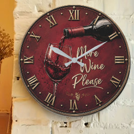 More Wine Please Elegant Burgundy Home Bar Decor ラージ壁時計