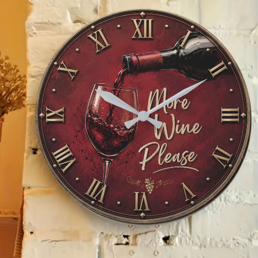 More Wine Please Elegant Burgundy Home Bar Decor ラージ壁時計