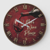 More Wine Please Elegant Burgundy Home Bar Decor ラージ壁時計 (正面)