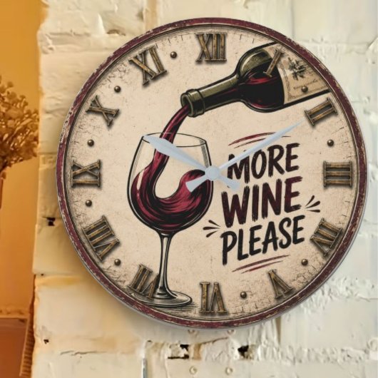 More Wine Please Rustic Home Bar ラージ壁時計