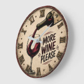 More Wine Please Rustic Home Bar ラージ壁時計 (傾斜)