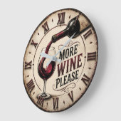 More Wine Please Rustic Vineyard Home Bar ラージ壁時計 (傾斜)