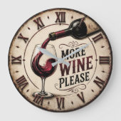More Wine Please Rustic Vineyard Home Bar ラージ壁時計 (正面)