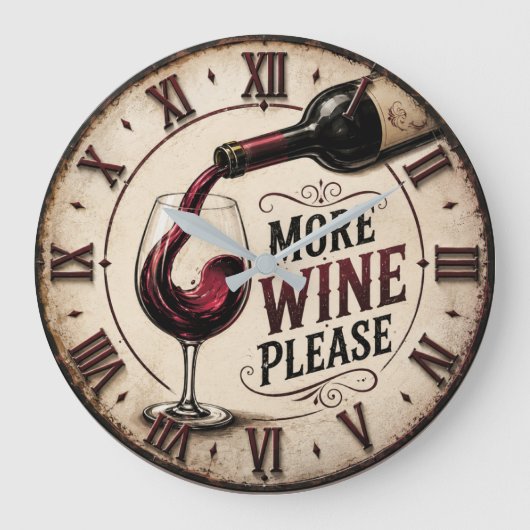 More Wine Please Rustic Vineyard Home Bar ラージ壁時計 (正面)
