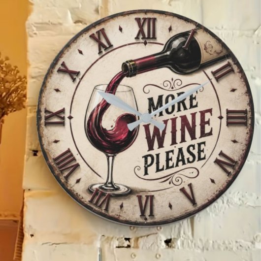 More Wine Please Rustic Vineyard Home Bar ラージ壁時計