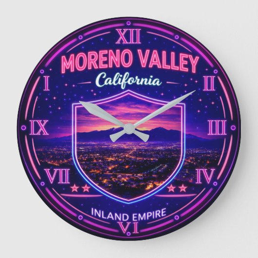 Moreno Valley California Nightscape ラージ壁時計 (正面)