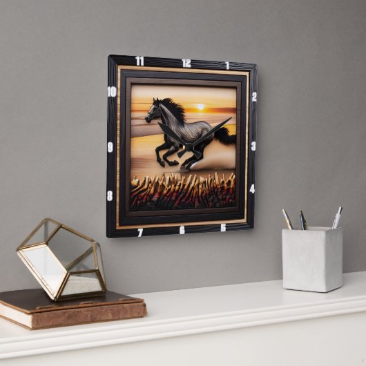 Morgan Wave Chase:テクスチャ木目エフェクト スクエア壁時計 (オフィス)