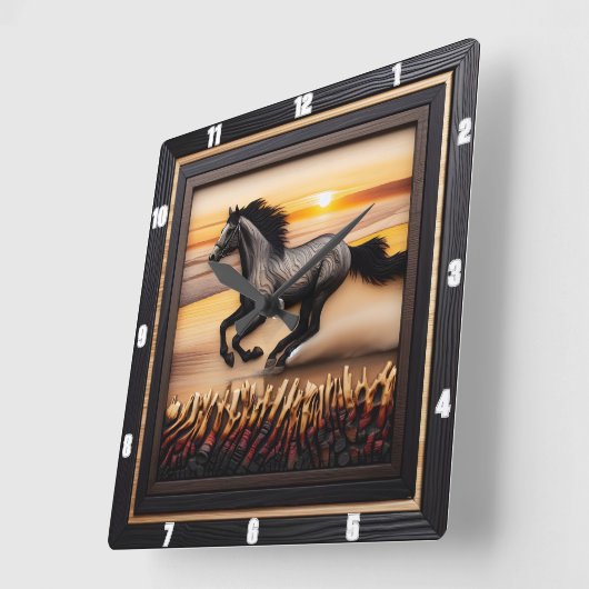 Morgan Wave Chase:テクスチャ木目エフェクト スクエア壁時計 (傾斜)