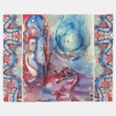 MORGANAエンチャントレスとドラゴン,ピンクブルーファンタジー フリースブランケット (正面(横))