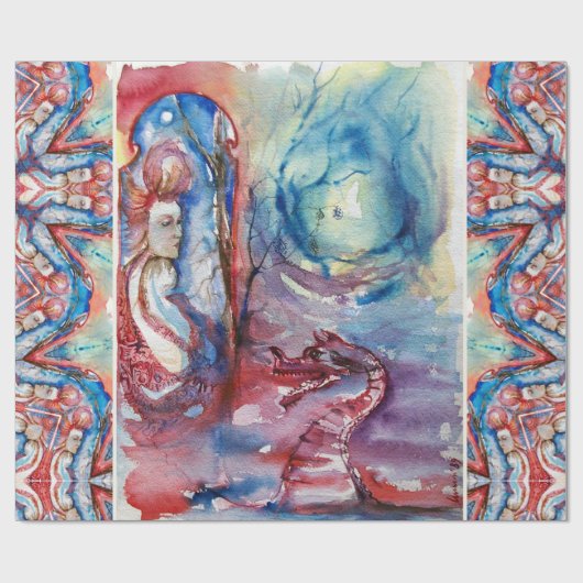 MORGANAエンチャントレスとドラゴン,ピンクブルーファンタジー ラッピングペーパー (フラット)