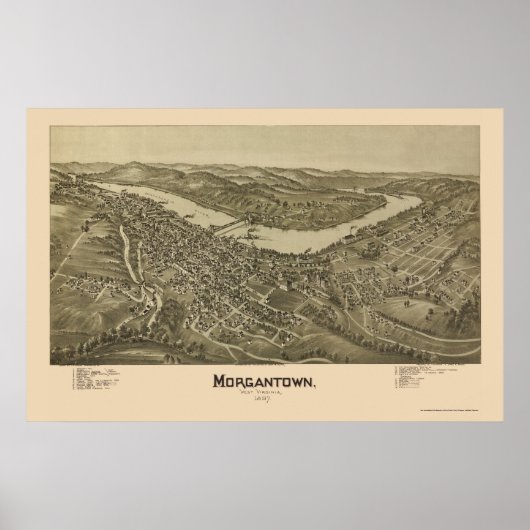 Morgantown, WV Panoramic Map - 1897 ポスター (正面)
