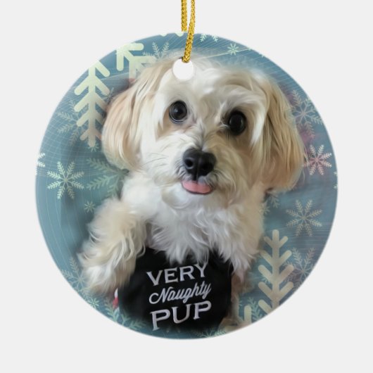 Morkieの小犬の円形のクリスマスのオーナメント セラミックオーナメント (正面)