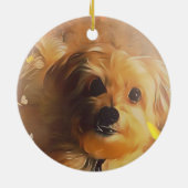 Morkieの小犬の蝶かわいく黄色いオーナメント セラミックオーナメント (裏面)