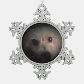 Morkie犬の子犬のかわいい救助のオーナメント スノーフレークピューターオーナメント