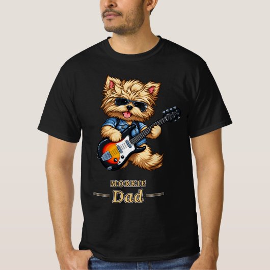 Morkie Dad Rock Star Guitar Dog Gift Tシャツ (正面)