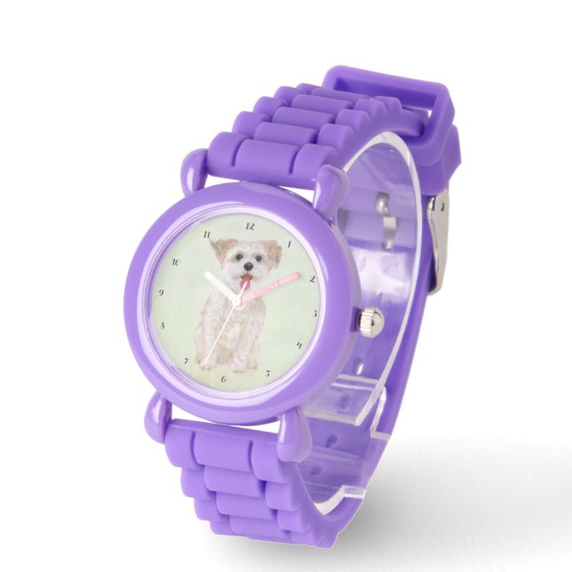 Morkie Dog Purple Watch 腕時計 (傾斜)