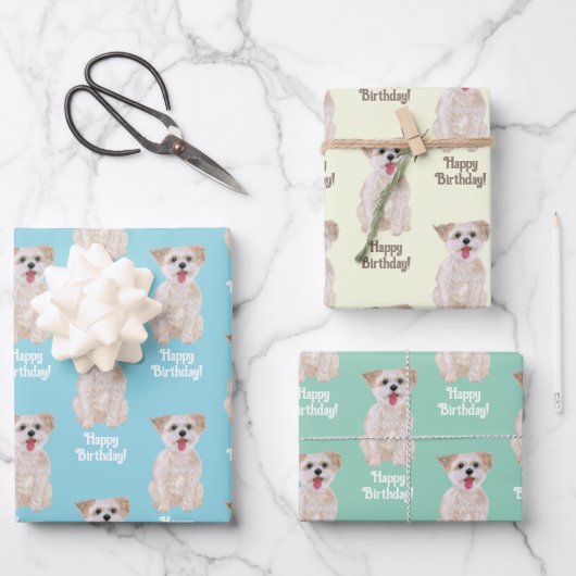 Morkie Dog Wrapping Paper Sheets Personalize ラッピングペーパーシート (正面)