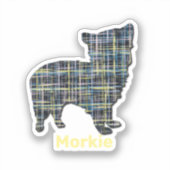 Morkie Dog Yellow & Blue Gridスタンプ シール (正面)