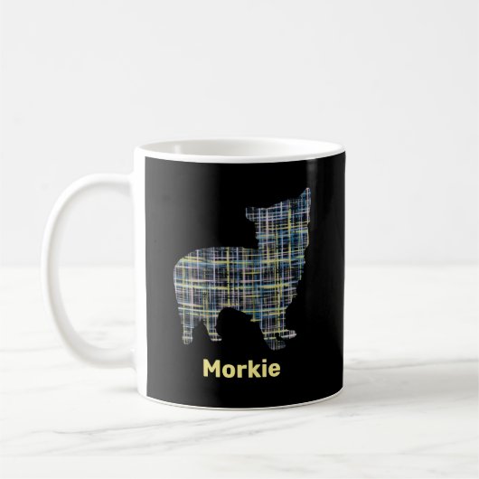 Morkie Dog Yellow & Blue Grid コーヒーマグカップ (左)
