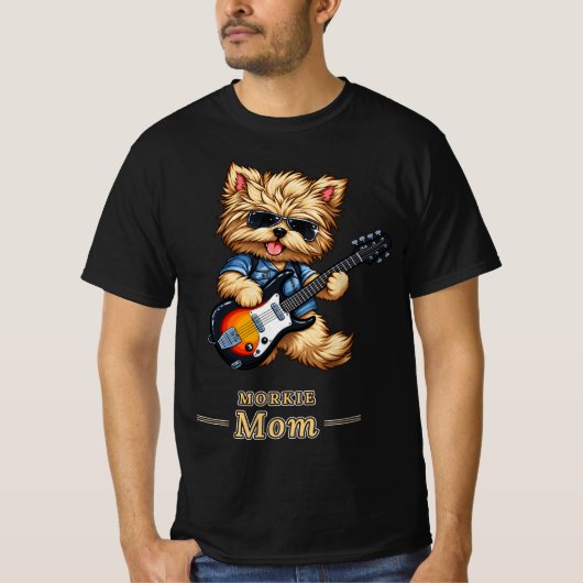 Morkie Mom Rock Star Guitar Dog Gift Tシャツ (正面)