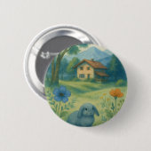 Morning Calm – Watercolor Meadow with Bagolo 缶バッジ (正面&裏面)