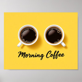 Morning Coffee Cups Top View Yellow Minimalist ポスター