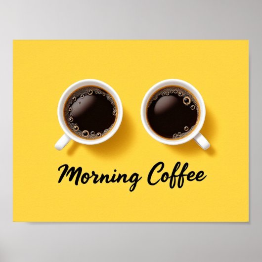 Morning Coffee Cups Top View Yellow Minimalist ポスター (正面)