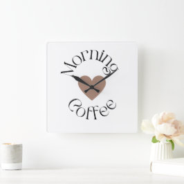 Morning Coffee Heart, Cozy Kitchen Decor スクエア壁時計