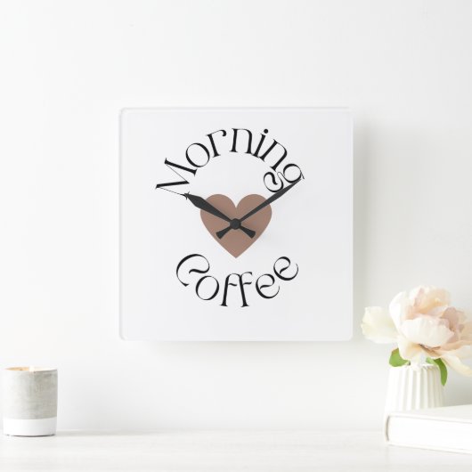 Morning Coffee Heart, Cozy Kitchen Decor スクエア壁時計 (ホーム)