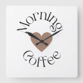 Morning Coffee Heart, Cozy Kitchen Decor スクエア壁時計 (正面)