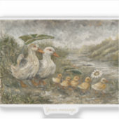 Morning Commute Whimsical Farmhouse Duck Rainy Day シール (正面)