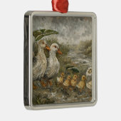 Morning Commute Whimsical Farmhouse Duck Rainy Day メタルオーナメント (右)