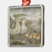 Morning Commute Whimsical Farmhouse Duck Rainy Day メタルオーナメント (左)