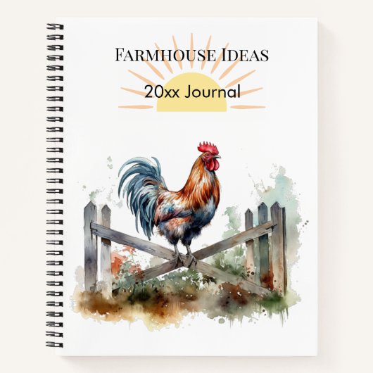 Morning Glory: Eatercolor Rooster, custom ノートブック (正面)