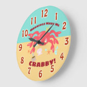 Morning Makes Me So Crabby Fun Cartoon  ラージ壁時計 (傾斜)