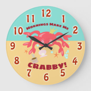 Morning Makes Me So Crabby Fun Cartoon  ラージ壁時計