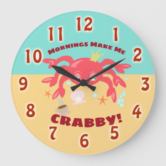 Morning Makes Me So Crabby Fun Cartoon  ラージ壁時計 (正面)