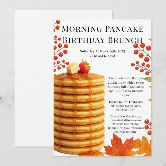 Morning Pancake Birthday Brunch | Cozy Weekend  招待状 (正面/裏面)