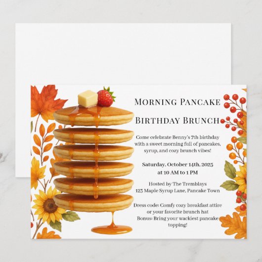 Morning Pancake Birthday Brunch | Cozy Weekend  招待状 (正面/裏面)