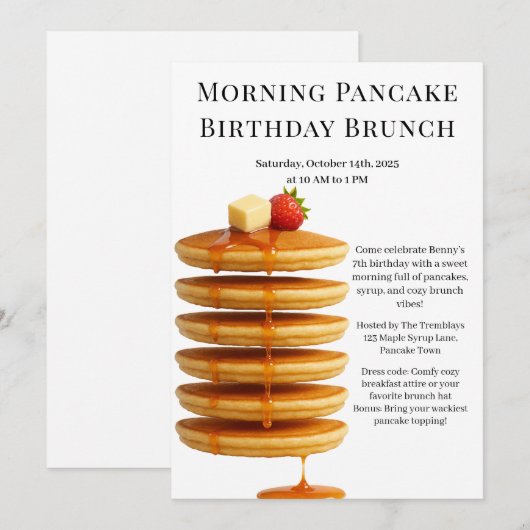 Morning Pancake Birthday Brunch | Cozy Weekend  招待状 (正面/裏面)