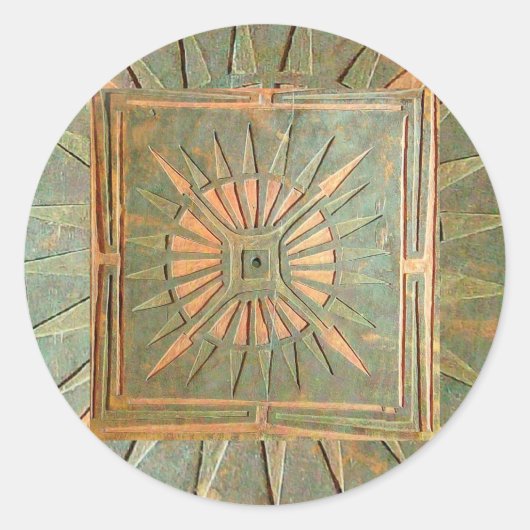 MORNING STAR，緑，茶色の黄色 ラウンドシール (正面)