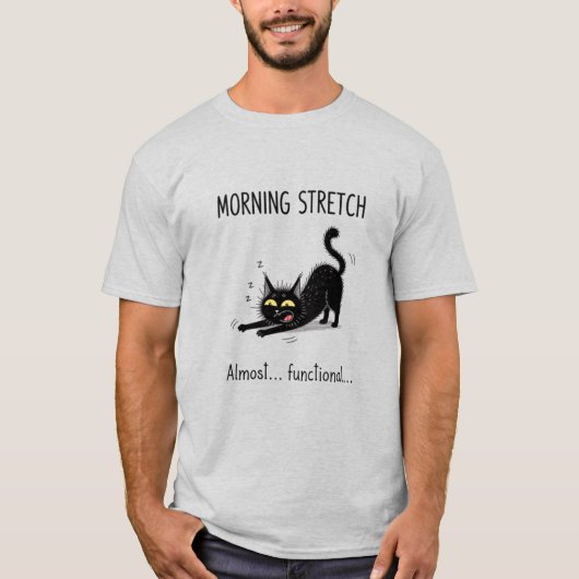 Morning Stretch Cat Almost Functional Graphic Tee Tシャツ (正面)