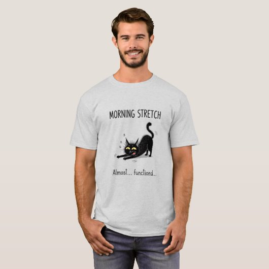 Morning Stretch Cat Almost Functional Graphic Tee Tシャツ (正面フル)