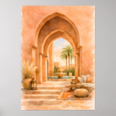 Moroccan Archway Watercolor Riad with Fountain ポスター (正面)