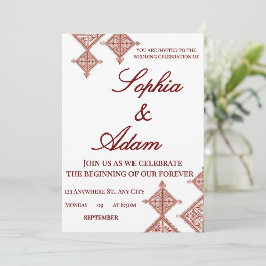 Moroccan Berber Pattern Wedding Invitation (スタンド正面)